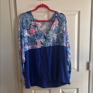 Lilly Pulitzer Blue and Pink Floral Long Sleeve Top